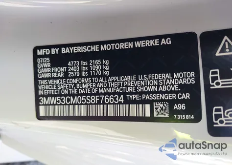 2025 BMW M240 I xDrive из США, поврежденный, VIN 3MW53CM05S8F76634